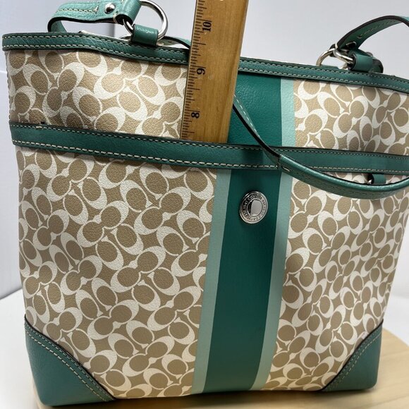 COACH Heritage Chelsea Tote Signature Tan Green F15137 - Picture 9 of 14